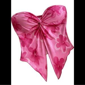Pink, Tropical Flower, Bandeau Top
